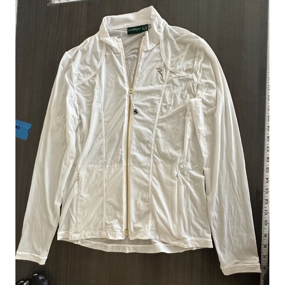 Chervo Women's Golf Jacket White Gold Zip Ultra Soft Lightweight Thin